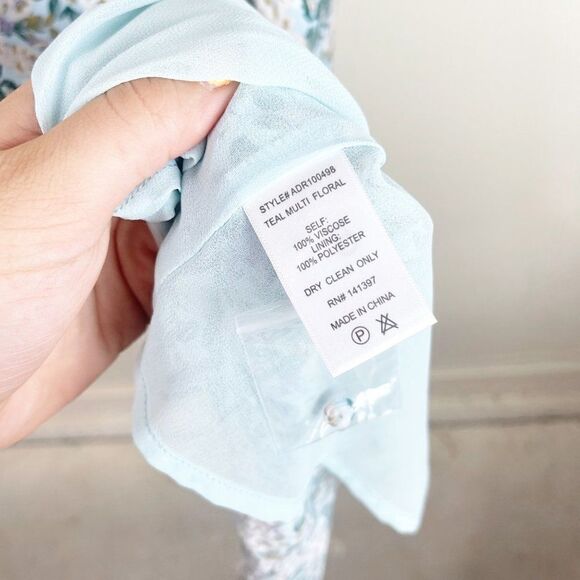 Floret Studios Multi Floral Midi 90s Teal Dress Buttons Large - Picture 9 of 9